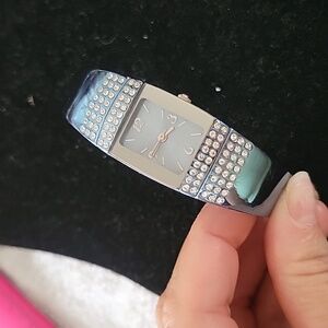 Metallic Blue Bangle Bracelet Watch, Crystal